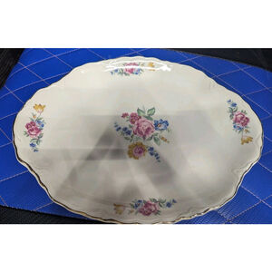 Hazel by SCIO VTG Gold Edged Serving Platter Pink/Yellow/Blue Flowers